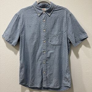 Faherty Playa Fish Scale Print Shirt Mens Sz Medium Blue Short Sleeve